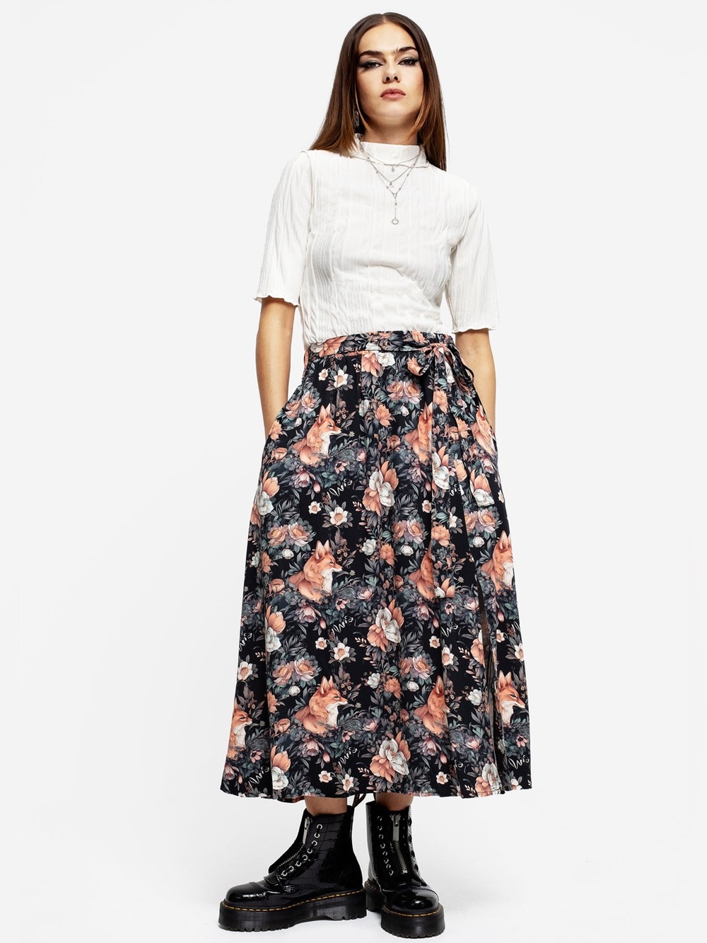 Disturbia Reynard Fox Floral Print Midi Skirt US 4 / UK 8 - Picture 4 of 5